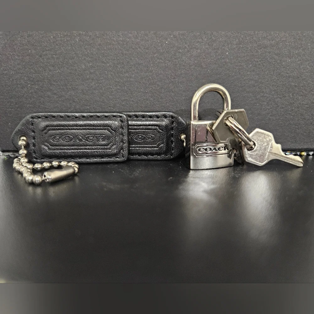 COACH set 2 leather tags Lock 2 keys black silver Vintage VGUC hang keychain